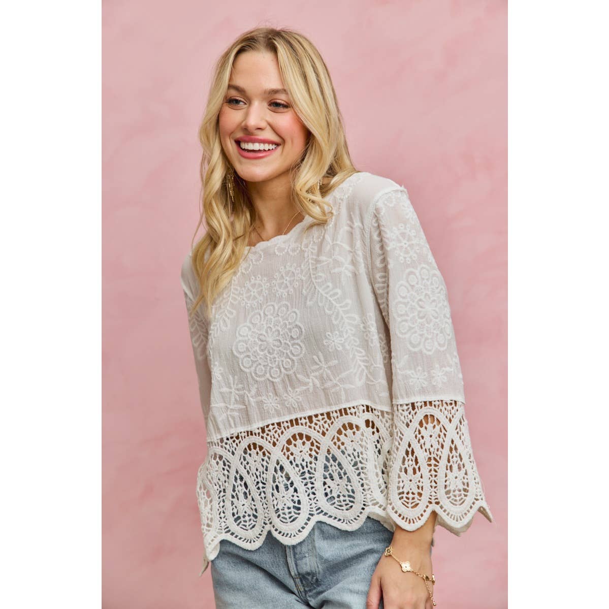 Lyric floral crochet & lace trimmed top