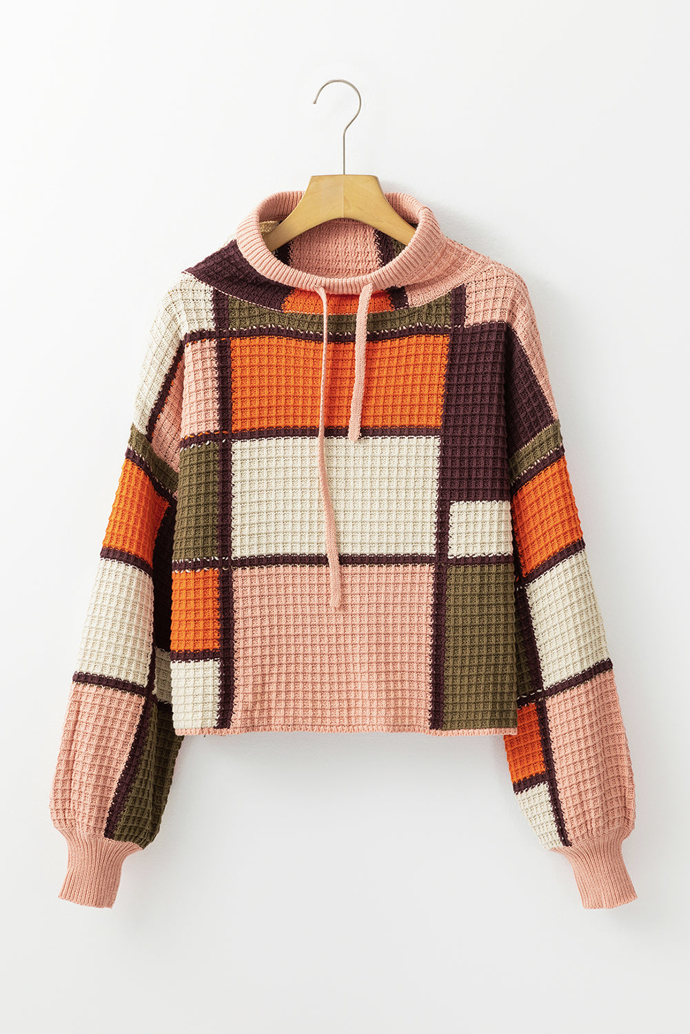 Zoey Waffle Knit Drawstring Mock Neck Sweater-4