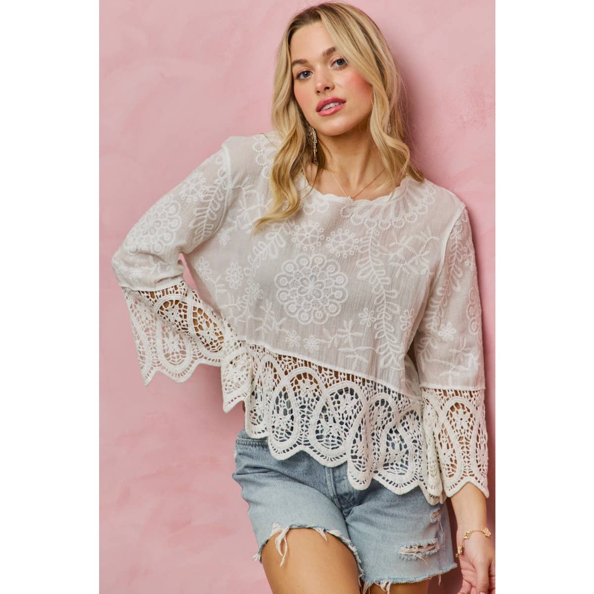 Lyric floral crochet & lace trimmed top
