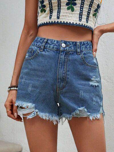 Distressed Raw Hem Denim Shorts for Stylish Summer Wear