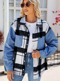 Pocketed Plaid Snap Down Denim Jacket for Stylish Wear