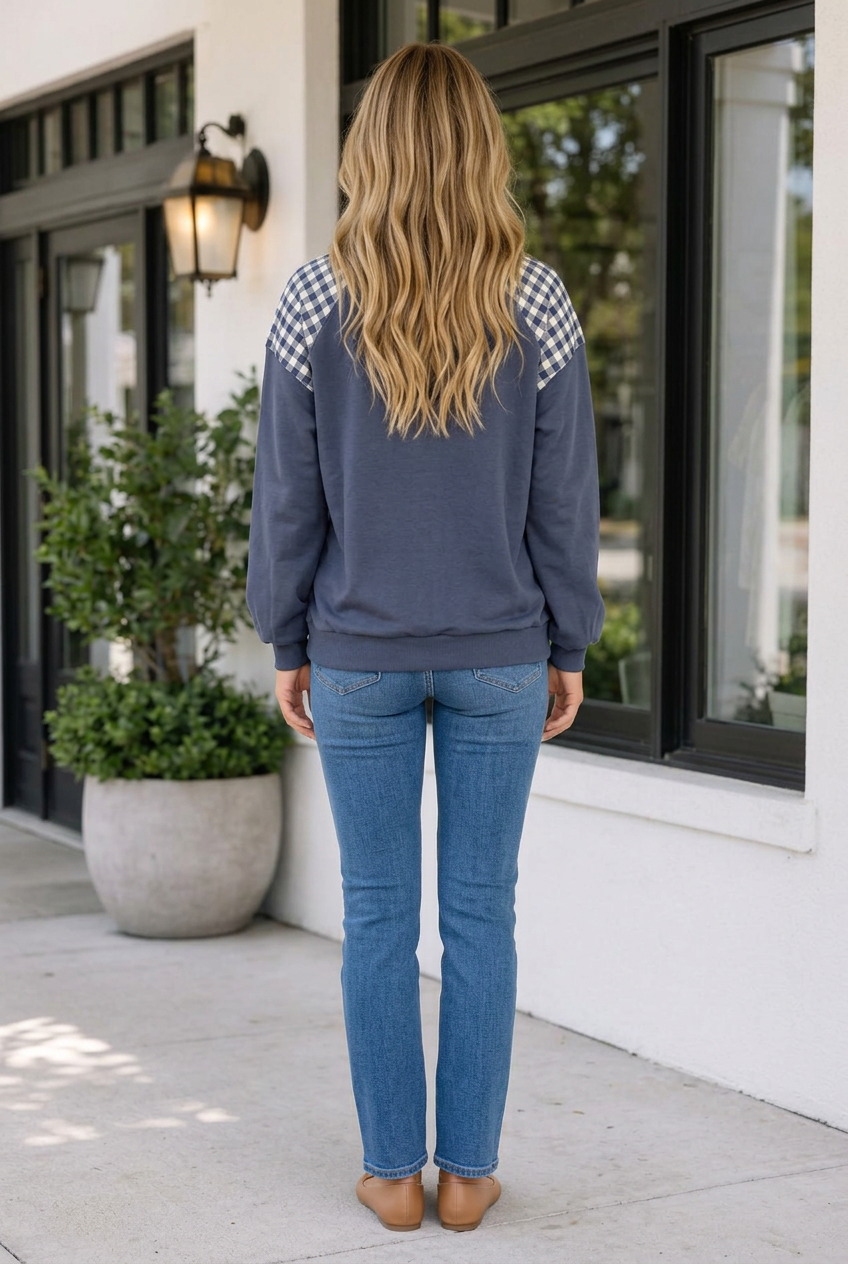 Franceskah Plaid Quarter Zip Sweatshirt