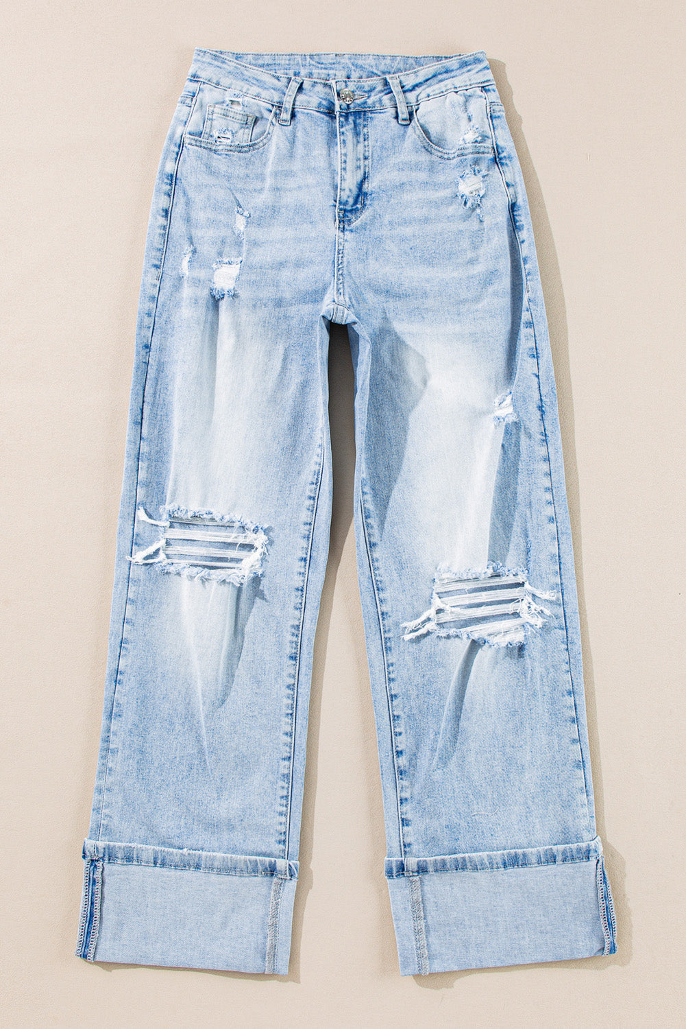Saige Wash Distressed Straight Jeans-0