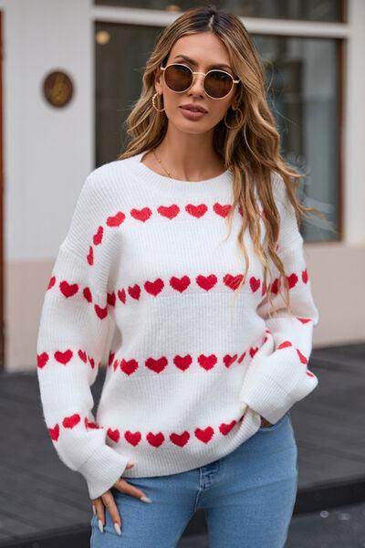 Angel Wings Heart Round Neck Long Sleeve Sweater for Women