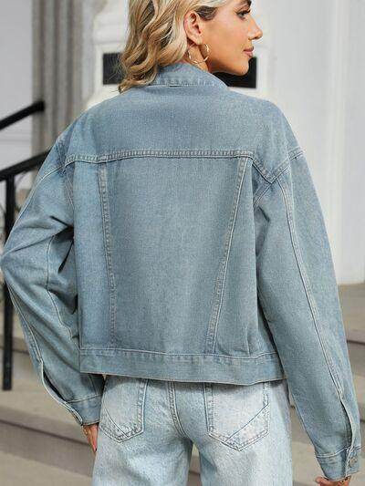 Rhinestone & Pearl Trim Button Down Long Sleeve Denim Jacket